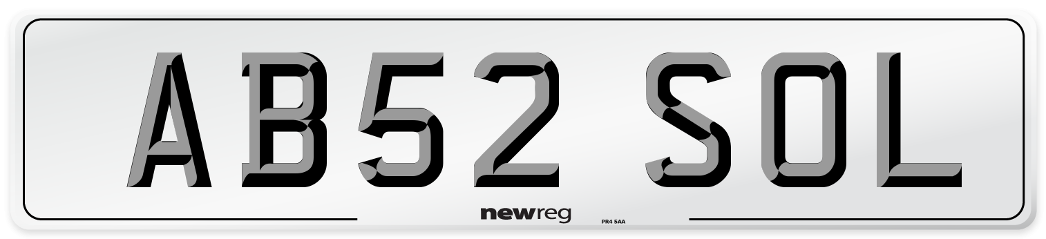 AB52 SOL Number Plate from New Reg